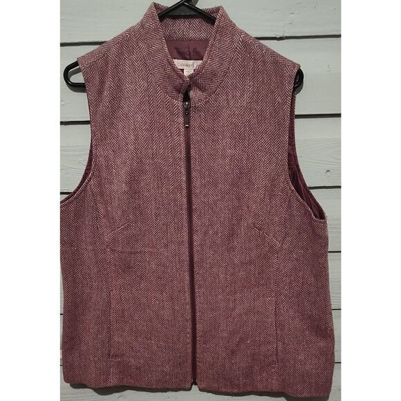 COLDWATER CREEK Purple Herringbone tweed zip-up wool blend vest Size 18 New no t - Picture 1 of 6